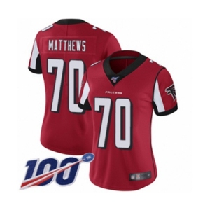 Women's Atlanta Falcons #70 Jake Matthews Red Team Color Vapor Untouchable Limited Player 100th Season Football Jersey