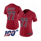 Women's Atlanta Falcons #77 James Carpenter Limited Red Rush Vapor Untouchable 100th Season Football Jersey