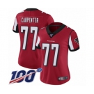 Women's Atlanta Falcons #77 James Carpenter Red Team Color Vapor Untouchable Limited Player 100th Season Football Jersey