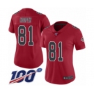 Women's Atlanta Falcons #81 Austin Hooper Limited Red Rush Vapor Untouchable 100th Season Football Jersey