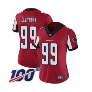 Women's Atlanta Falcons #99 Adrian Clayborn Red Team Color Vapor Untouchable Limited Player 100th Season Football Jersey