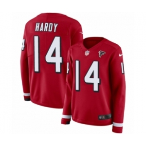 Women's Nike Atlanta Falcons #14 Justin Hardy Limited Red Therma Long Sleeve NFL Jersey