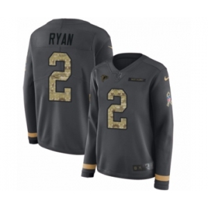 Women's Nike Atlanta Falcons #2 Matt Ryan Limited Black Salute to Service Therma Long Sleeve NFL Jersey