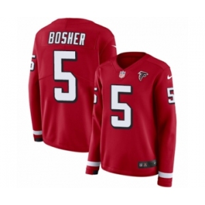 Women's Nike Atlanta Falcons #5 Matt Bosher Limited Red Therma Long Sleeve NFL Jersey