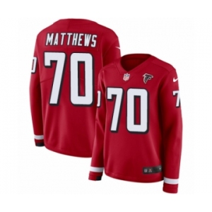 Women's Nike Atlanta Falcons #70 Jake Matthews Limited Red Therma Long Sleeve NFL Jersey