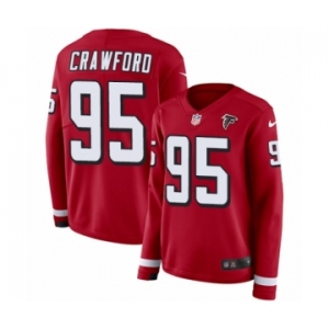 Women's Nike Atlanta Falcons #95 Jack Crawford Limited Red Therma Long Sleeve NFL Jersey