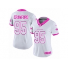 Women's Nike Atlanta Falcons #95 Jack Crawford Limited White Pink Rush Fashion NFL Jersey