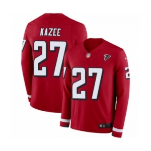 Youth Nike Atlanta Falcons #27 Damontae Kazee Limited Red Therma Long Sleeve NFL Jersey