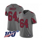 Men's Arizona Cardinals #64 J.R. Sweezy Limited Silver Inverted Legend 100th Season Football Jersey