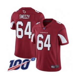 Men's Arizona Cardinals #64 J.R. Sweezy Red Team Color Vapor Untouchable Limited Player 100th Season Football Jersey