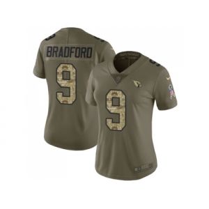 Women Nike Arizona Cardinals #9 Sam Bradford Olive Camo Stitched NFL Limited 2017 Salute to Service Jersey