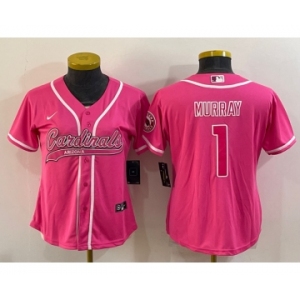 Women's Arizona Cardinals #1 Kyler Murray Pink With Patch Cool Base Stitched Baseball Jersey