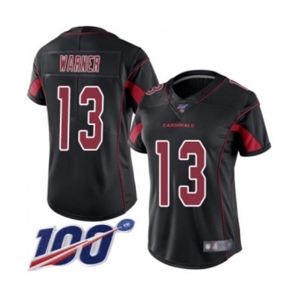 Women's Arizona Cardinals #13 Kurt Warner Limited Black Rush Vapor Untouchable 100th Season Football Jersey