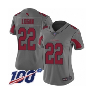 Women's Arizona Cardinals #22 T. J. Logan Limited Silver Inverted Legend 100th Season Football Jersey