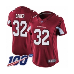 Women's Arizona Cardinals #32 Budda Baker Red Team Color Vapor Untouchable Limited Player 100th Season Football Jersey