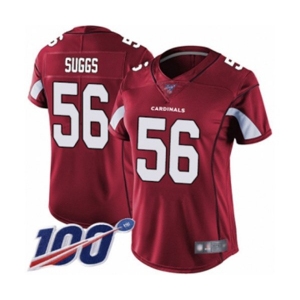 Women's Arizona Cardinals #56 Terrell Suggs Red Team Color Vapor Untouchable Limited Player 100th Season Football Jersey