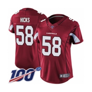 Women's Arizona Cardinals #58 Jordan Hicks Red Team Color Vapor Untouchable Limited Player 100th Season Football Jersey