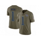 Men Nike Tennessee Titans #1 Warren Moon Limited Olive 2017 Salute to Service NFL Jersey