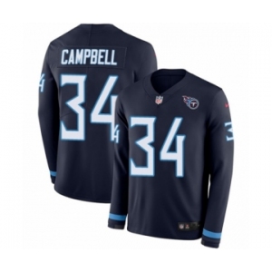 Men's Nike Tennessee Titans #34 Earl Campbell Limited Navy Blue Therma Long Sleeve NFL Jersey