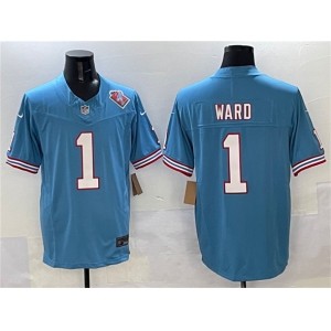 Men's Tennessee Titans #1 Cameron Ward Blue 2025 Draft F.U.S.E. 1997 Throwback Patch Vapor Limited Football Stitched Jersey