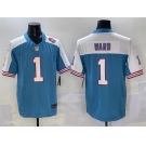 Men's Tennessee Titans #1 Cameron Ward Blue White 2025 Draft F.U.S.E. 1997 Throwback Patch Vapor Limited Football Stitched Jersey