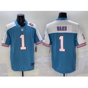 Men's Tennessee Titans #1 Cameron Ward Blue White 2025 Draft F.U.S.E. 1997 Throwback Patch Vapor Limited Football Stitched Jersey