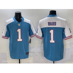 Men's Tennessee Titans #1 Cameron Ward Blue White 2025 Draft F.U.S.E. Vapor Limited Football Stitched Jersey