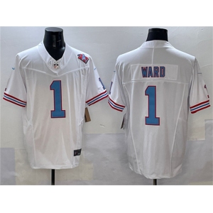 Men's Tennessee Titans #1 Cameron Ward White 2025 Draft F.U.S.E. 1997 Throwback Patch Vapor Limited Football Stitched Jersey