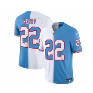 Men's Tennessee Titans #22 Derrick Henry White Blue 2023 F.U.S.E. Split Vapor Limited Throwback Football Stitched Jersey