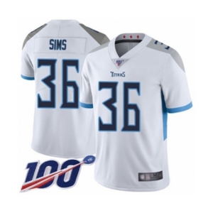 Men's Tennessee Titans #36 LeShaun Sims White Vapor Untouchable Limited Player 100th Season Football Jersey