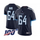 Men's Tennessee Titans #64 Nate Davis Navy Blue Team Color Vapor Untouchable Limited Player 100th Season Football Jersey