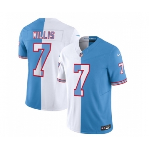 Men's Tennessee Titans #7 Malik Willis White Blue 2023 F.U.S.E. Split Vapor Limited Throwback Football Stitched Jersey