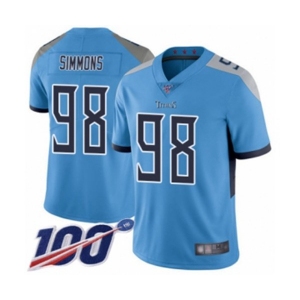 Men's Tennessee Titans #98 Jeffery Simmons Light Blue Alternate Vapor Untouchable Limited Player 100th Season Football Jersey
