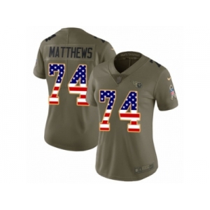Women Nike Tennessee Titans #74 Bruce Matthews Limited Olive USA Flag 2017 Salute to Service NFL Jersey