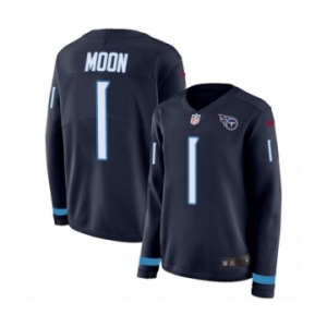 Women's Nike Tennessee Titans #1 Warren Moon Limited Navy Blue Therma Long Sleeve NFL Jersey