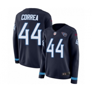 Women's Nike Tennessee Titans #44 Kamalei Correa Limited Navy Blue Therma Long Sleeve NFL Jersey