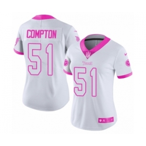 Women's Nike Tennessee Titans #51 Will Compton Limited White Pink Rush Fashion NFL Jersey