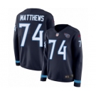 Women's Nike Tennessee Titans #74 Bruce Matthews Limited Navy Blue Therma Long Sleeve NFL Jersey