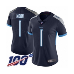 Women's Tennessee Titans #1 Warren Moon Navy Blue Team Color Vapor Untouchable Limited Player 100th Season Football Jersey