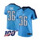 Women's Tennessee Titans #36 LeShaun Sims Limited Light Blue Rush Vapor Untouchable 100th Season Football Jersey