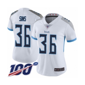 Women's Tennessee Titans #36 LeShaun Sims White Vapor Untouchable Limited Player 100th Season Football Jersey