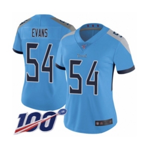 Women's Tennessee Titans #54 Rashaan Evans Light Blue Alternate Vapor Untouchable Limited Player 100th Season Football Jersey