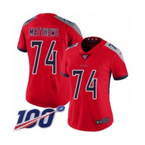 Women's Tennessee Titans #74 Bruce Matthews Limited Red Inverted Legend 100th Season Football Jersey