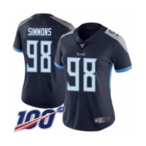 Women's Tennessee Titans #98 Jeffery Simmons Navy Blue Team Color Vapor Untouchable Limited Player 100th Season Football Jersey