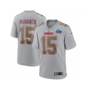 Men's Kansas City Chiefs #15 Patrick Mahomes Gray Super Bowl LVII Patch Atmosphere Fashion Stitched Game Jersey