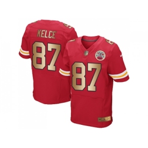 Nike Kansas City Chiefs #87 Travis Kelce Red Team Color Men's Stitched NFL Elite Gold Jersey