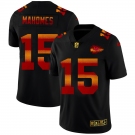 Kansas City Chiefs #15 Patrick Mahomes Men's Black Nike Red Orange Stripe Vapor Limited NFL Jersey