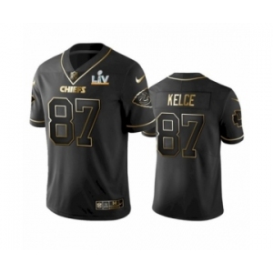 Kansas City Chiefs #87 Travis Kelce Black Golden Super Bowl LV Jersey