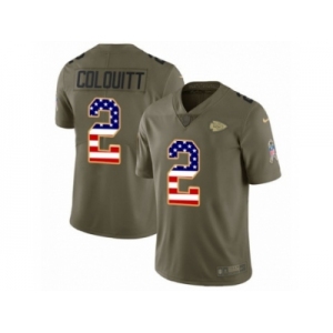 Men Nike Kansas City Chiefs #2 Dustin Colquitt Limited Olive USA Flag 2017 Salute to Service NFL Jersey