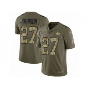 Men Nike Kansas City Chiefs #27 Larry Johnson Limited Olive Camo 2017 Salute to Service NFL Jersey